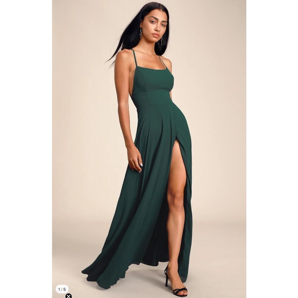 Lulu's Dreamy Romance Forest Green Backless Maxi Dress XXS‎